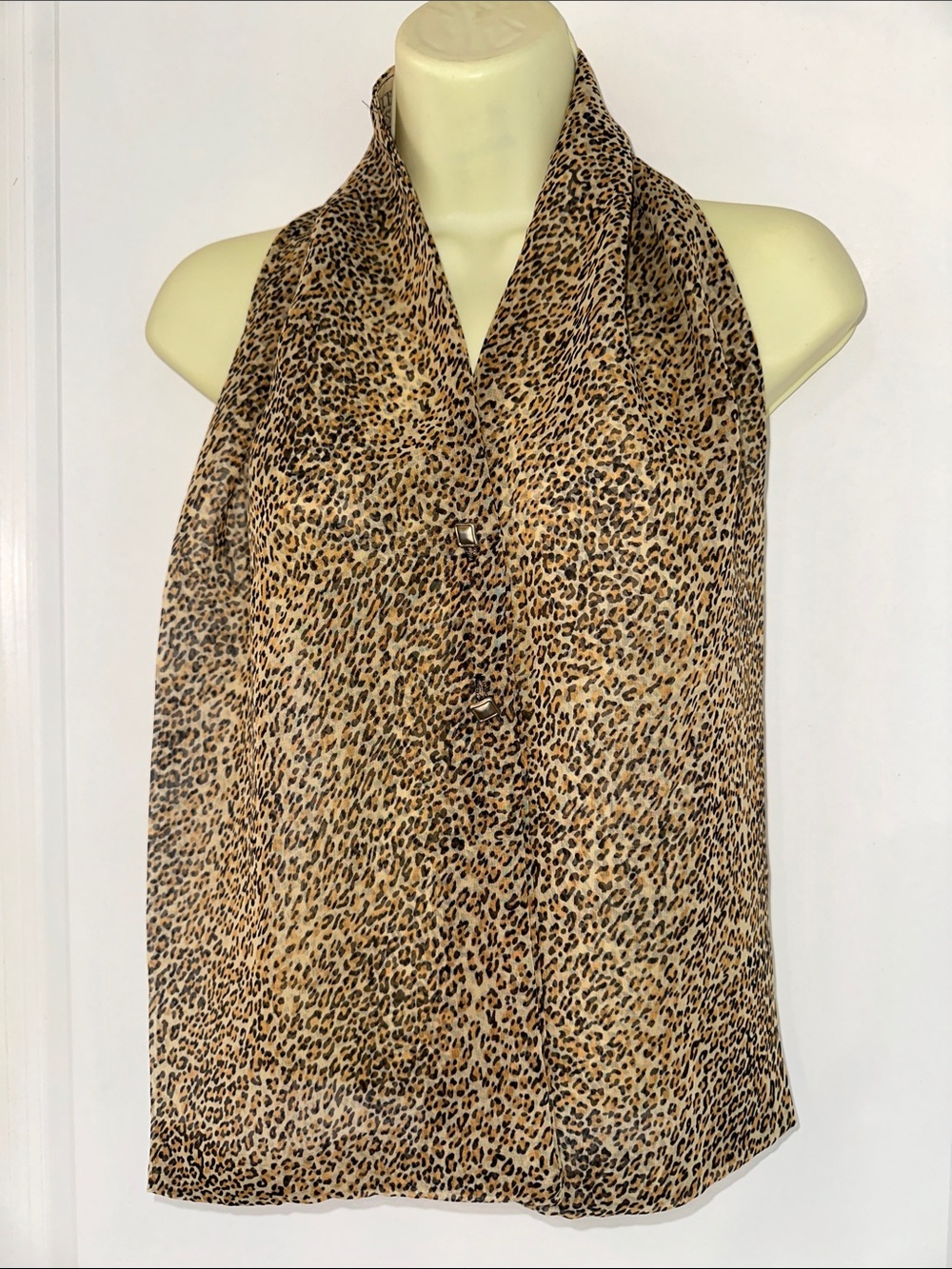 Vintage 80s Accessory Institute Leopard Print‎ Button-Front Polyester Scarf